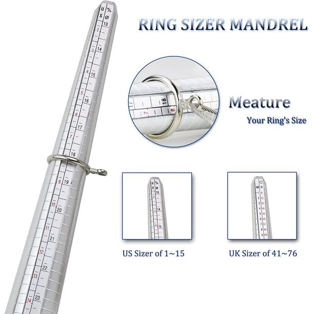 US Ring Mandrel Set Metal Ring Size 013 Ring Sizer Gauge With Jewelry  Rubber Hammer Mallet Ring Sizer Measuring Adjuster Tool Polishing Cloth  Wood Ring Mandrel Adjuster Tool Jeweler Making Kit 