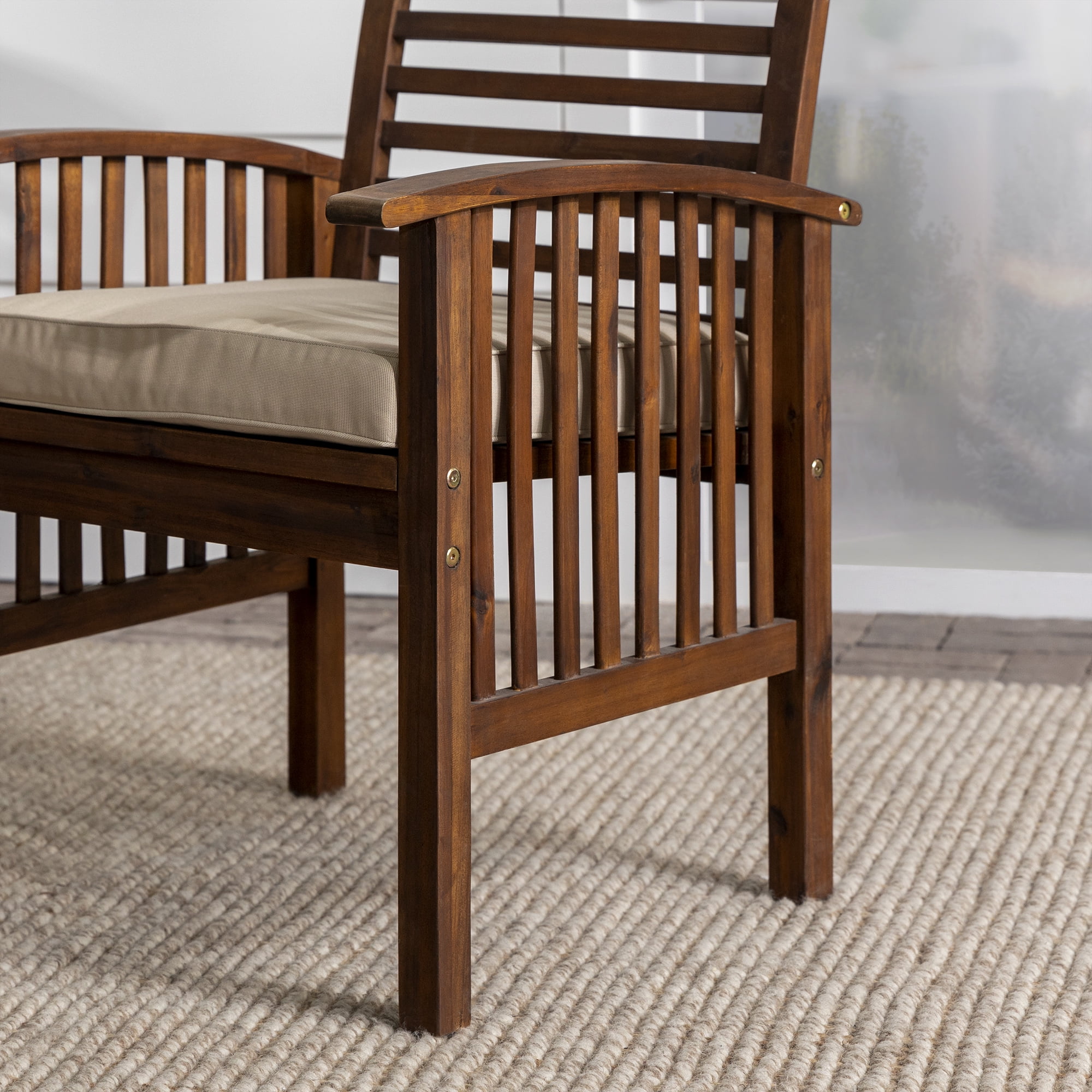 Walker Edison Outdoor Dining Chair - Acacia Wood - Set of 2 - Has Arms - Dark Brown