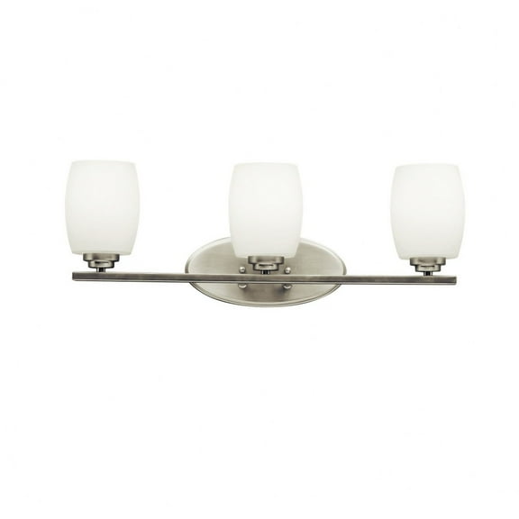 3 Light Bath Vanity Approved For Damp Locations With Contemporary Inspirations 9 Inches Tall By 24 Inches Wide-Brushed Nickel Finish-Incandescent