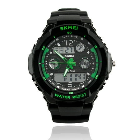 Temp Compass Mens Watch - Mens Fashion Waterpoof Analogue Military Digital LCD Alarm Date Army Rubber Sport Watch Wristwatch