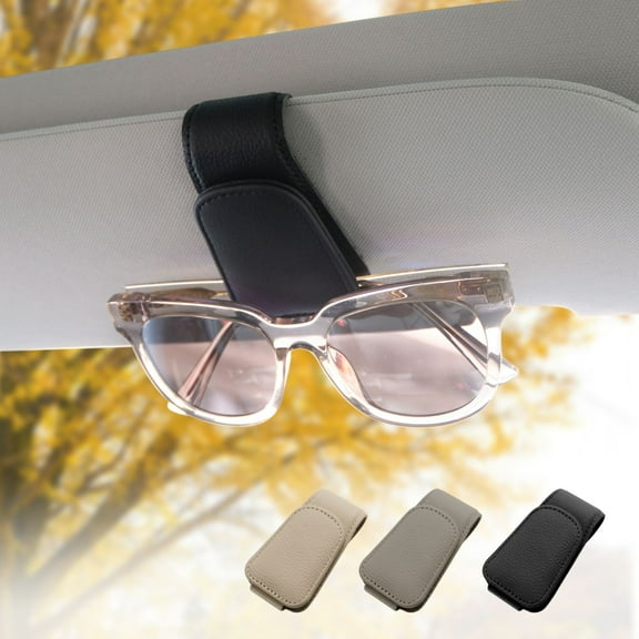 Ompellus Sunglasses Holder for Car Sun Visor, Genuine Leather Eyeglass Clip, Car Organization Accessories (Black)