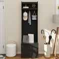 thumbnail image 3 of Minimalist Slim Hall Tree with Cabinet & 6 Hanging Hooks, Multi-functional Storage Bench with Coat Rack, Elegant Foyer Cabinet for Hallway, Living room, Black, 3 of 12