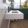 thumbnail image 5 of MEDUNJESS 59" Premium Wall Mounted Double Basins Sink Solid Surface Rectangular Bathroom Sink with Faucet Hole，Matte White, 5 of 6
