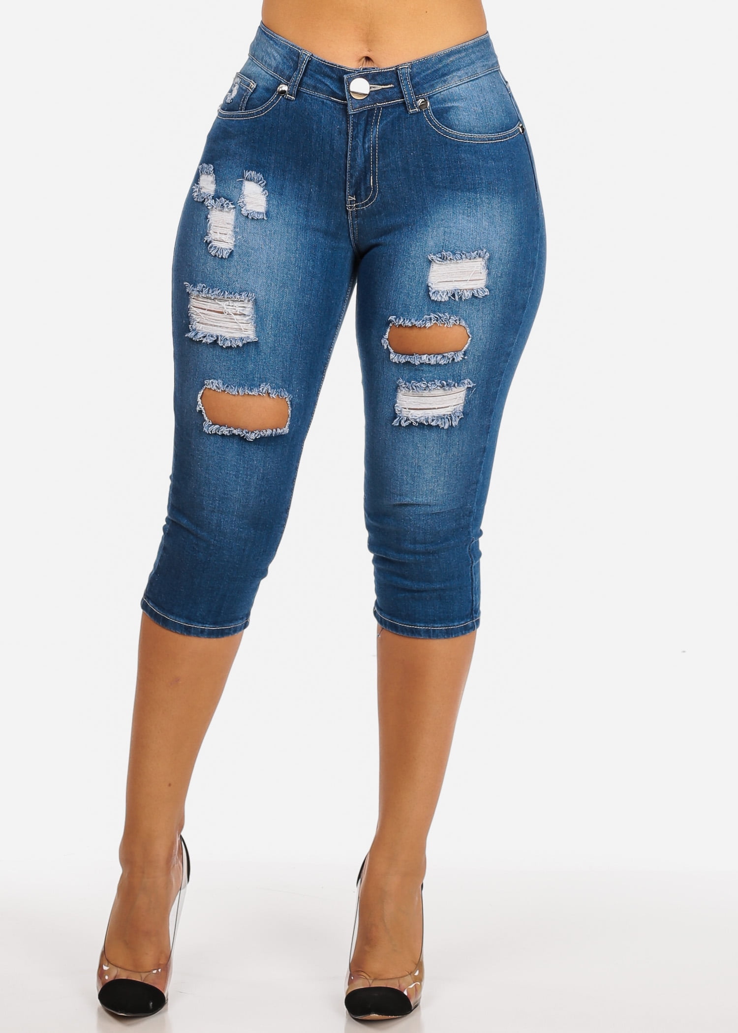 womens ripped capri jeans