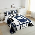 thumbnail image 3 of Navy Blue Square Comforter Set For Teen Queen Lack White Grey Geometric Quilt Comforter Geometry Striped Bedding Set Men,Abstract Line Grids Bed Set Insert Modern Bedroom Decor 3 Pcs, 3 of 6