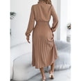 thumbnail image 5 of Wowcloth Women's Casual Dress, Solid Color V-Neck Tie-Waist Puff Sleeve Long Pleated Maxi Dress for Daily Wear, 5 of 9