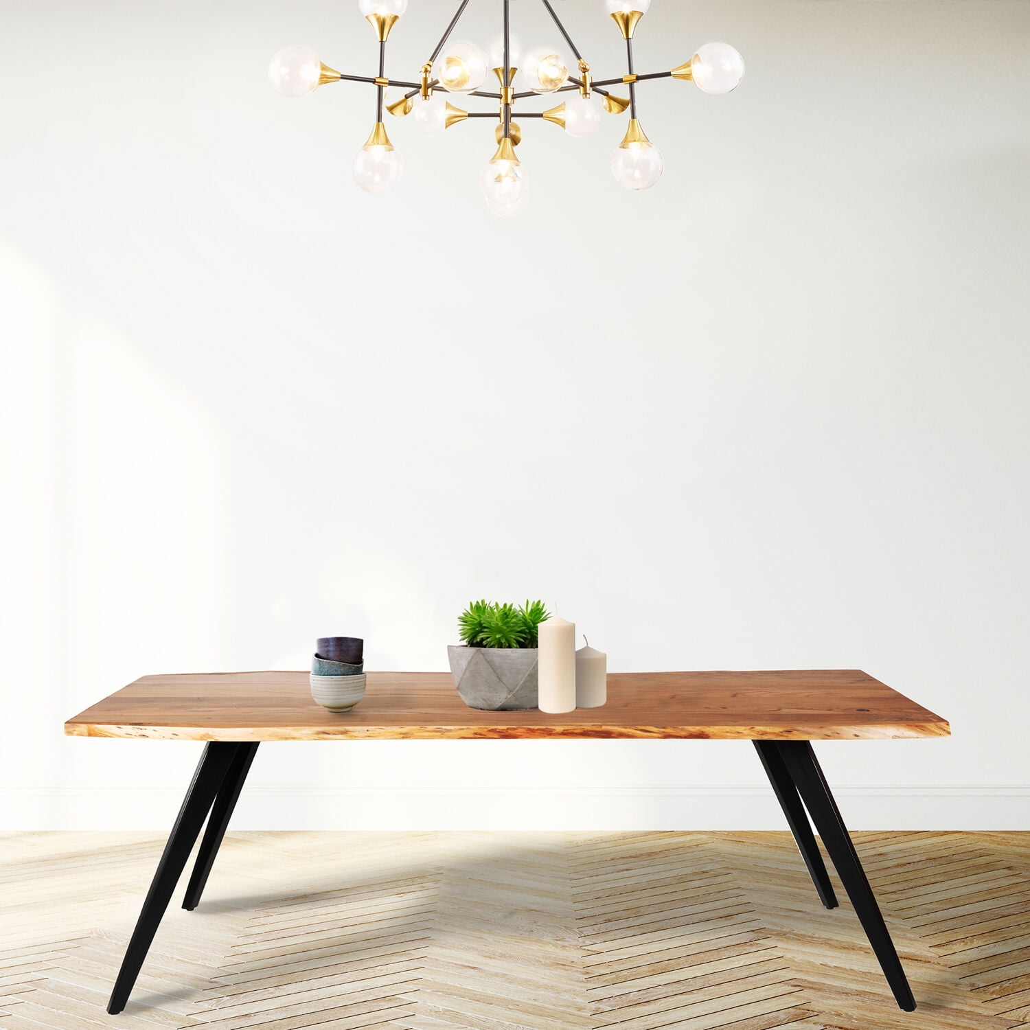 Designer Plastic 90cm Dining Table in Black & Walnut Wood Legs