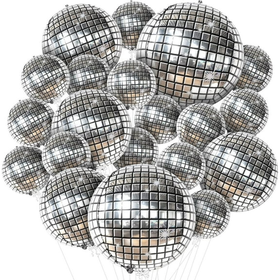 , Silver Disco Ball Balloons - 32 Inch, Pack of 20 | Shiny Disco Ball for Disco Party Decorations | 4D Sphere Disco Balloons for Disco Bachelorette Party Decorations | Silver Birthday Decor