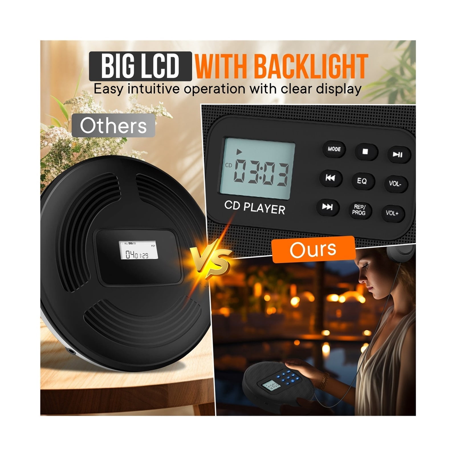 Portable CD Player MP3 Music Disc Player with Dual Speakers Compact Design for Travel and Study