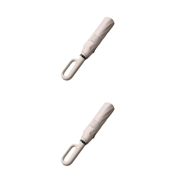 Injueey A prueba de viento Fuerte 125 CM Anillo Hebilla Automático Paraguas Parasol A prueba de sol Hombres Plegable Impermeable Gran Soleado Beige 2Conjunto