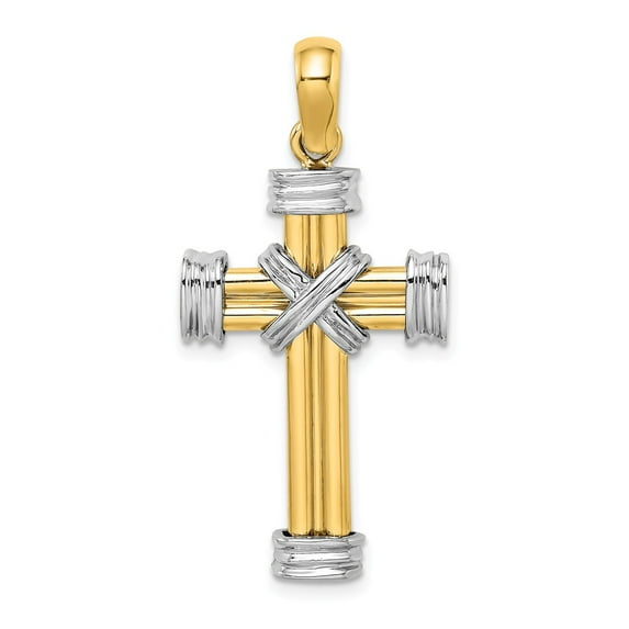 FB Jewels 14k Yellow and White Two Tone Gold Cross with Double X Center and Triple Endcaps Pendant