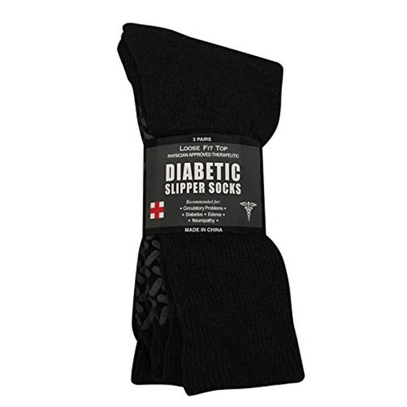 Diabetic Socks Unisex- Non Skid Hospital Loose Fitting Slipper Socks With Gripper Bottoms - 3 Pack Savings - Gripper socks (Black, 10-13)
