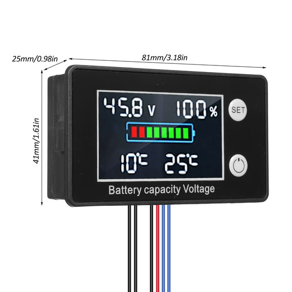 With 9V-100V Battery Capacity Percentage Tester With Alarm LCD Display Battery Capacity Voltage Meter Black