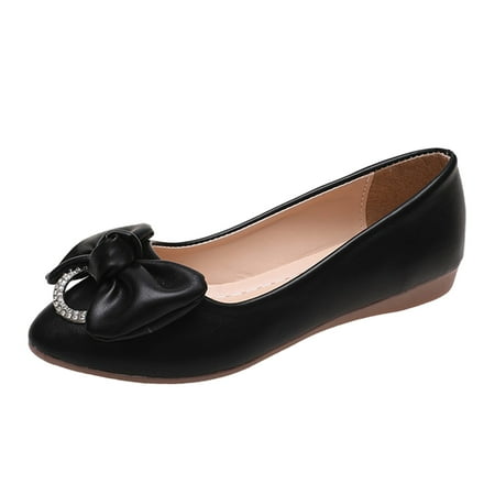 

Gibobby Womens Flats Shoes Casual Dress Ladies Fashion Solid Color Leather Bow Rhinestone Decorative Pump Flat Casual Flats Shoes