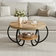 thumbnail image 3 of BeesClover Brun 30 Pouces Table Basse Industrielle Ronde avec 2 Niveaux – Pieds Réglables, Design à Grain de Bois et Tablette de Rangement pour Salon, 3 of 8