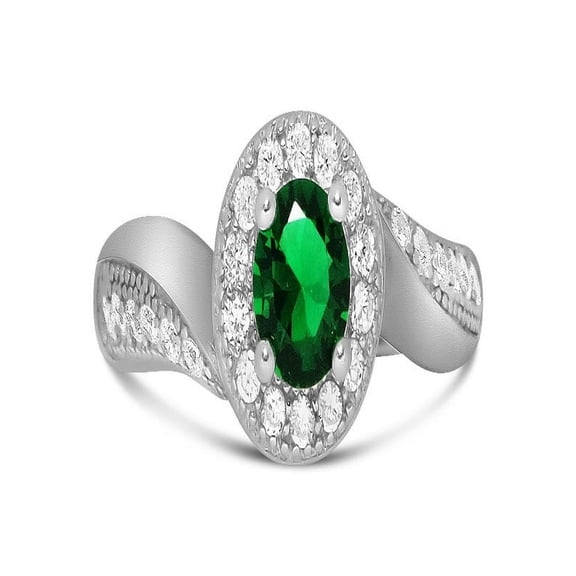 Antique Designer 1 Carat Emerald and Diamond Engagement Ring for Her in White Gold