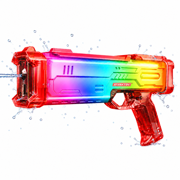 STARKTOY Electric Water Blaster Light Up Full Body Color Changing LED Squirt Gun, Automatic Rechargeable Water Gun for Kids and Adults, Long Range Soaker, Red
