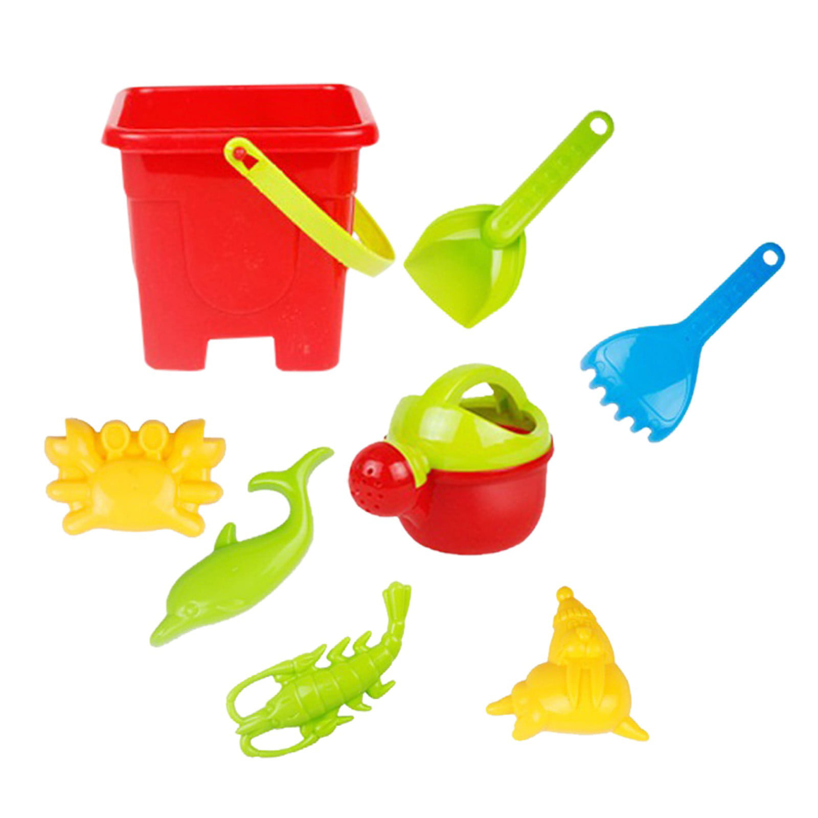 8pcs Kids Beach Toys Portable Bucket Plastic Shovel Sand Play Toy for Girls Boys 