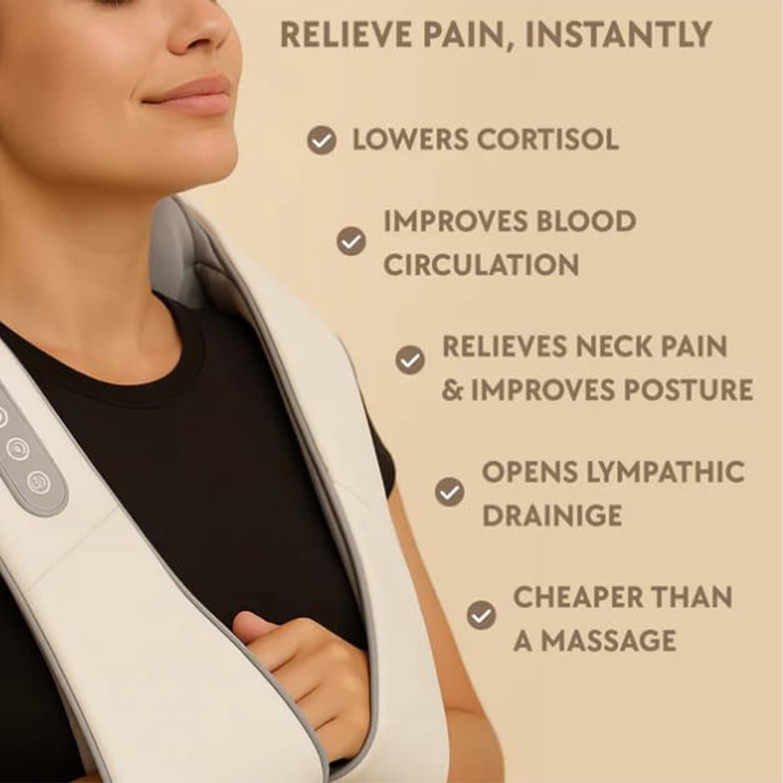 Noxa Neck and Shoulder Massager, with Heat, Adjustable Heat and Massage Speed, Portable Rechargeable Shiatsu Massage Device, Adjustable Modes (Gray)