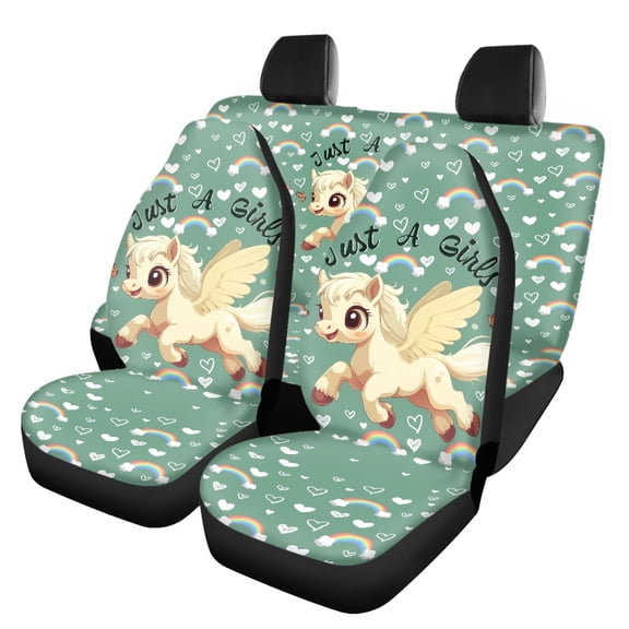 Pzuqiu Winged Horse Front and Rear Seat Cover Set Full Set Car Seat Covers Comfortable Driving Easy to Install Dustproof Fit for Cars Sedans