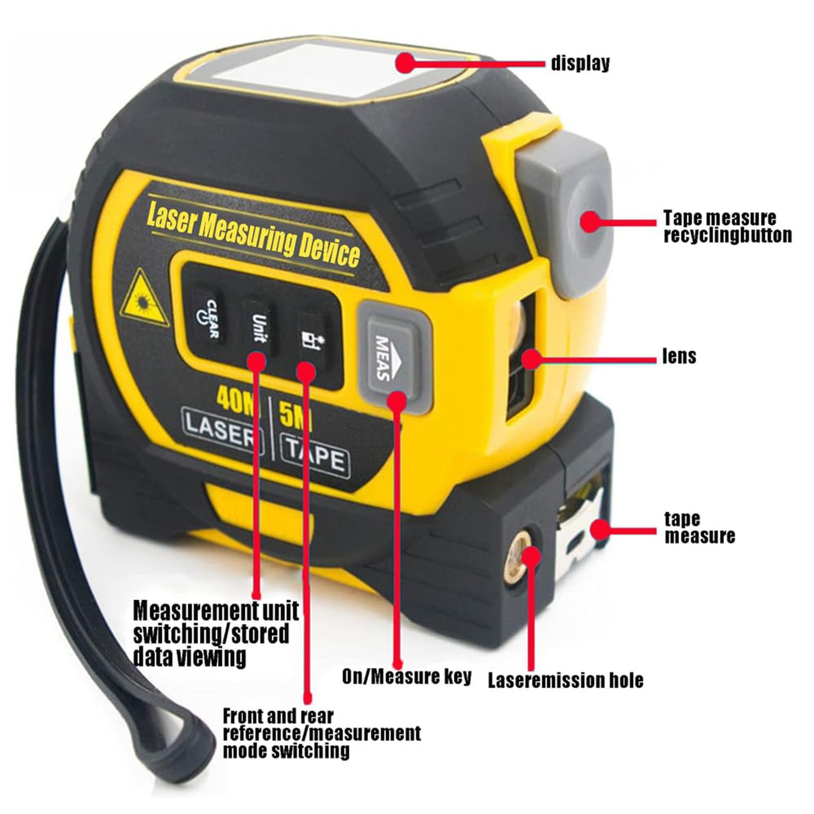 Electric Tape Measure,Ruler Laser Tape Measure | Digital Tape Measure With Laser, Lazer Measuring Tool,Smart Range Finder, Easy-Read Display, Ft & Metric Measurement | 196 Ft | 60 M