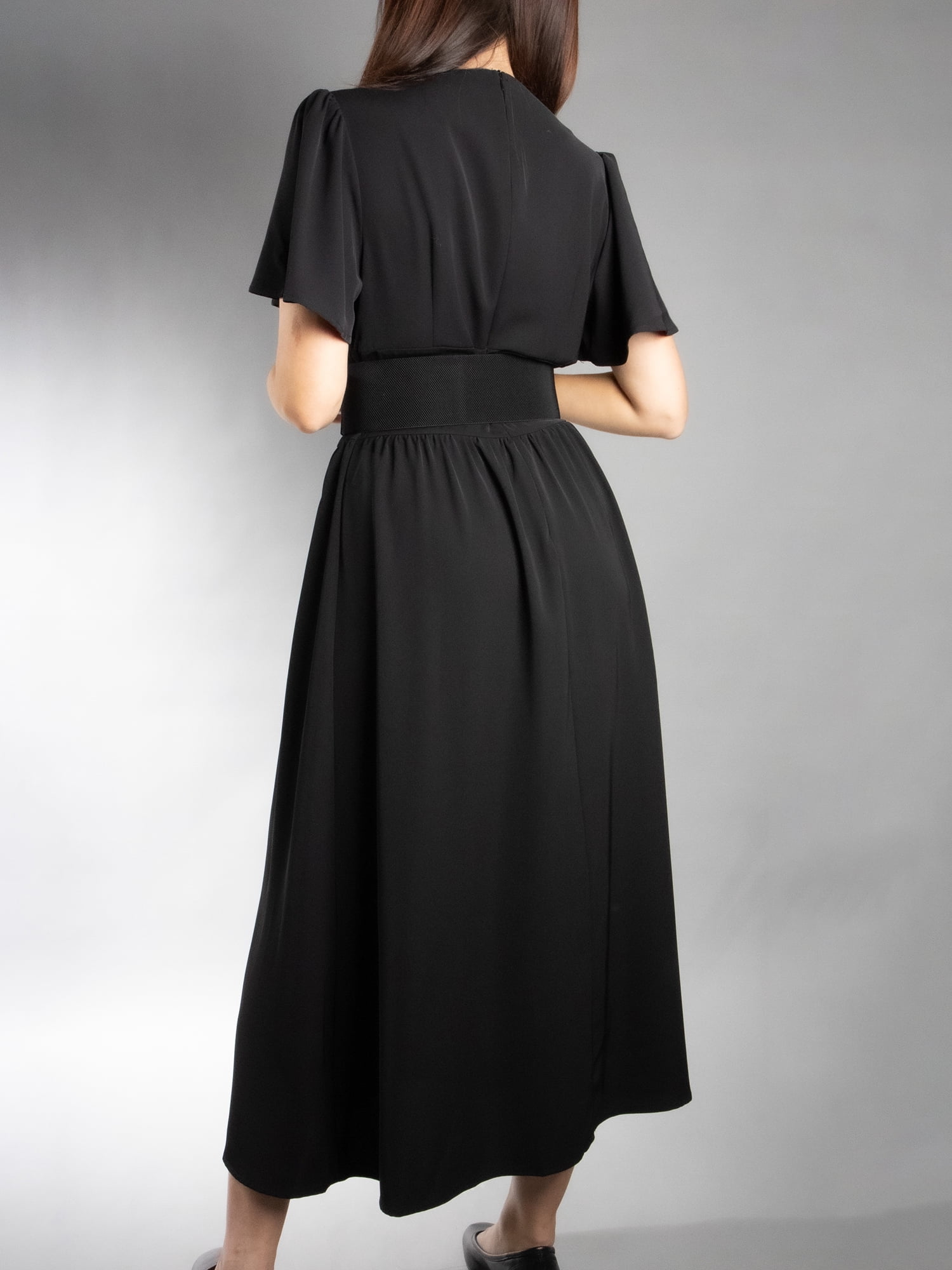 DARING DIVA Women's Elegant Flutter Sleeve Midi Dress S Black