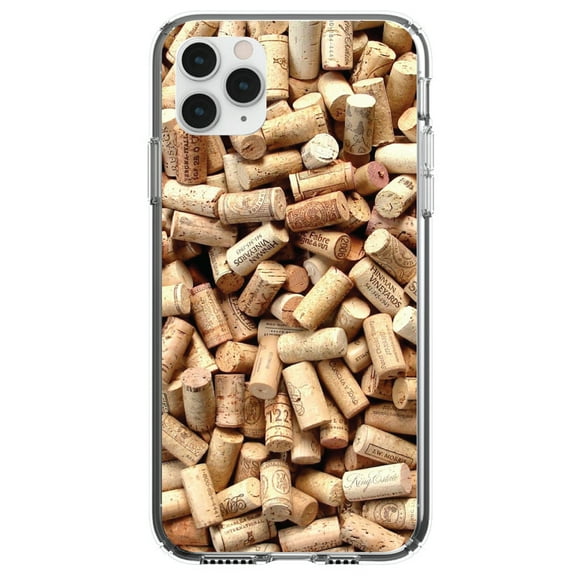 DistinctInk Clear Shockproof Hybrid Case for iPhone 11 (6.1" Screen) - TPU Bumper, Acrylic Back, Tempered Glass Screen Protector - Wine Corks Image Print - Printed Cork Image