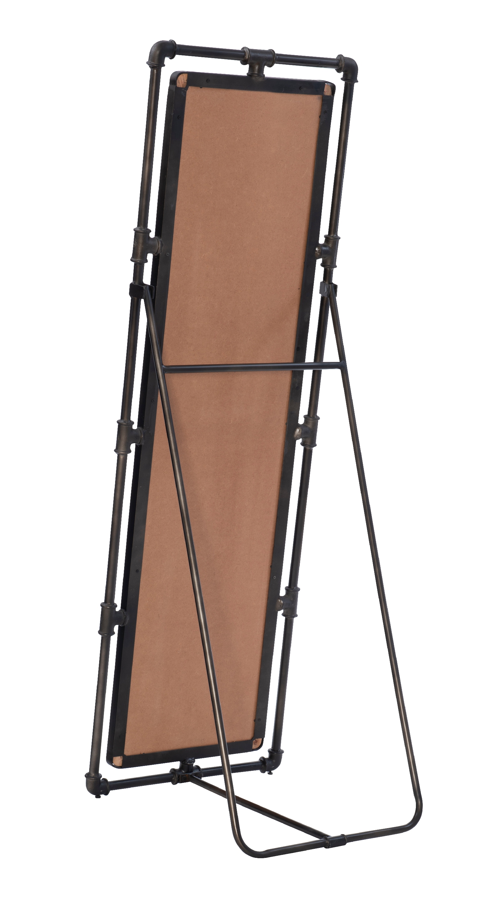 Powell Kelton Industrial Pipe Cheval Mirror, Natural and Gun Metal