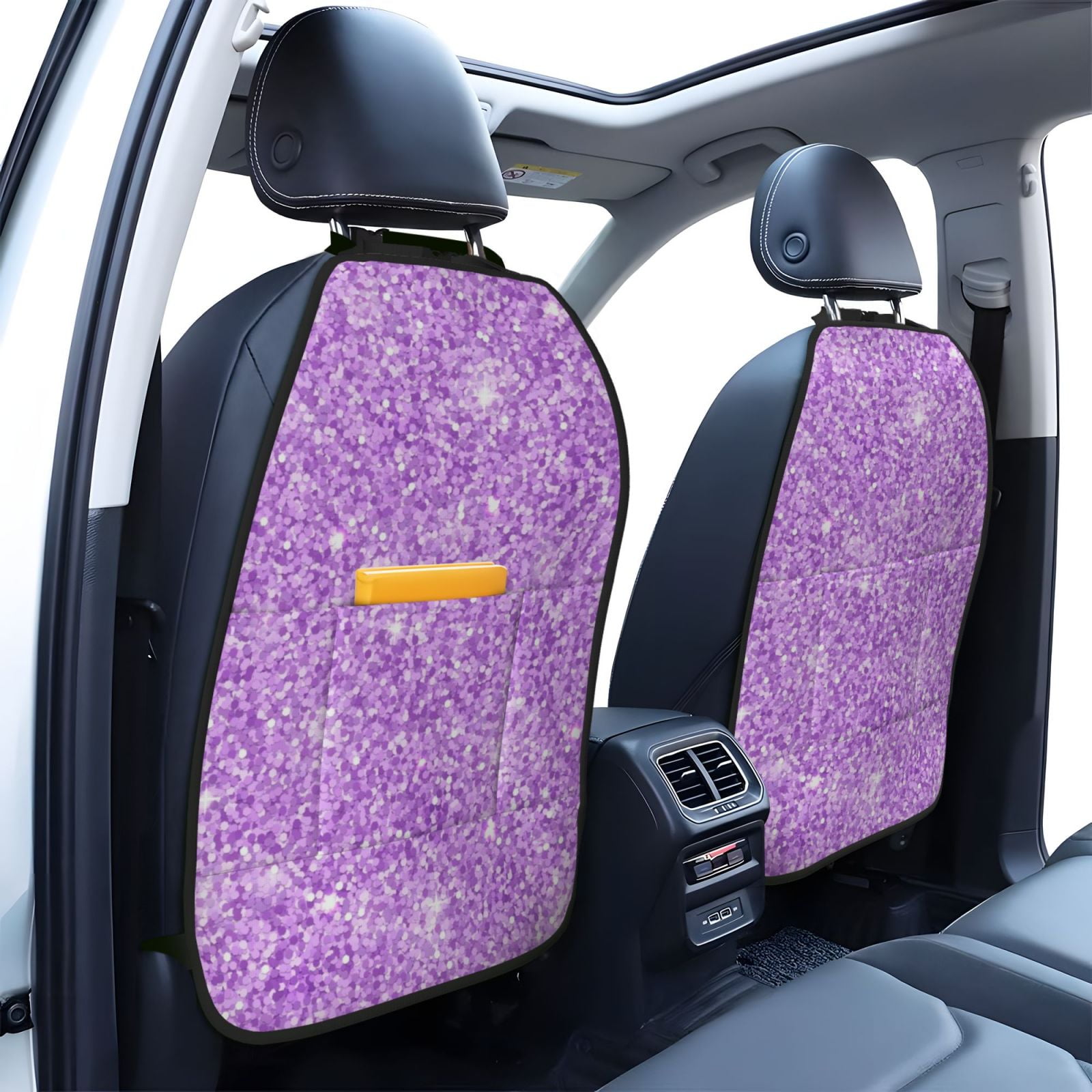 Xecao Lilac Glittering Pattern Car Seat Back Protector 2 Pack Large Capacity Pocket, Kick Mats Back Seat Protector