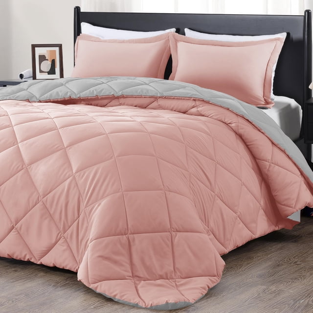 Juego de edredón downluxe, tamaño king, rosa y gris, 3 piezas