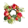 thumbnail image 2 of FashionCha Candle Ring Candleholder Table Centerpiece Candlestick Holder Artificial Flowers Dark Pink, 2 of 9