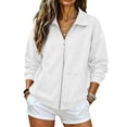 thumbnail image 6 of RotHome Women's Classic Collared Zip Up Hoodie Long Sleeve Drop Shoulder Fleece Sweatshirt with Pockets Cozy Casual Jacket Plain White Pullover Style Medium, 6 of 10