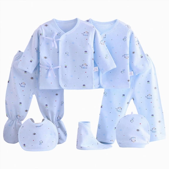 Splozh Baby Boy Outfits 7PCS Organic Cotton Cute Soft Unisex Newborn Coming Home Outfit Baby Girl Baby Shower Gifts,Sky Blue,0-3 Months
