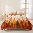 thumbnail image 3 of Quilts Queen Size Bedding Set, Orange Forest Fall Lightweight Quilted Comforter, Orange Ombre Trees Watercolor Pine-Trees Reversible Bedspread Coverlet with Pillow Covers for All Season, 90" x 96", 3 of 9