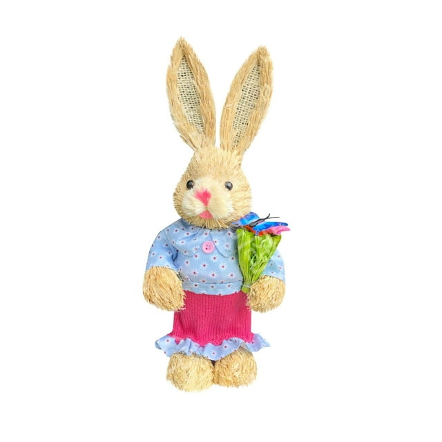 Easter Bunny Decoration Simulation Wooden Rabbit Figurine Garden Decor Spring Tabletop Ornament Standing Bunny Statue for Home Party Festive Gift Supplies