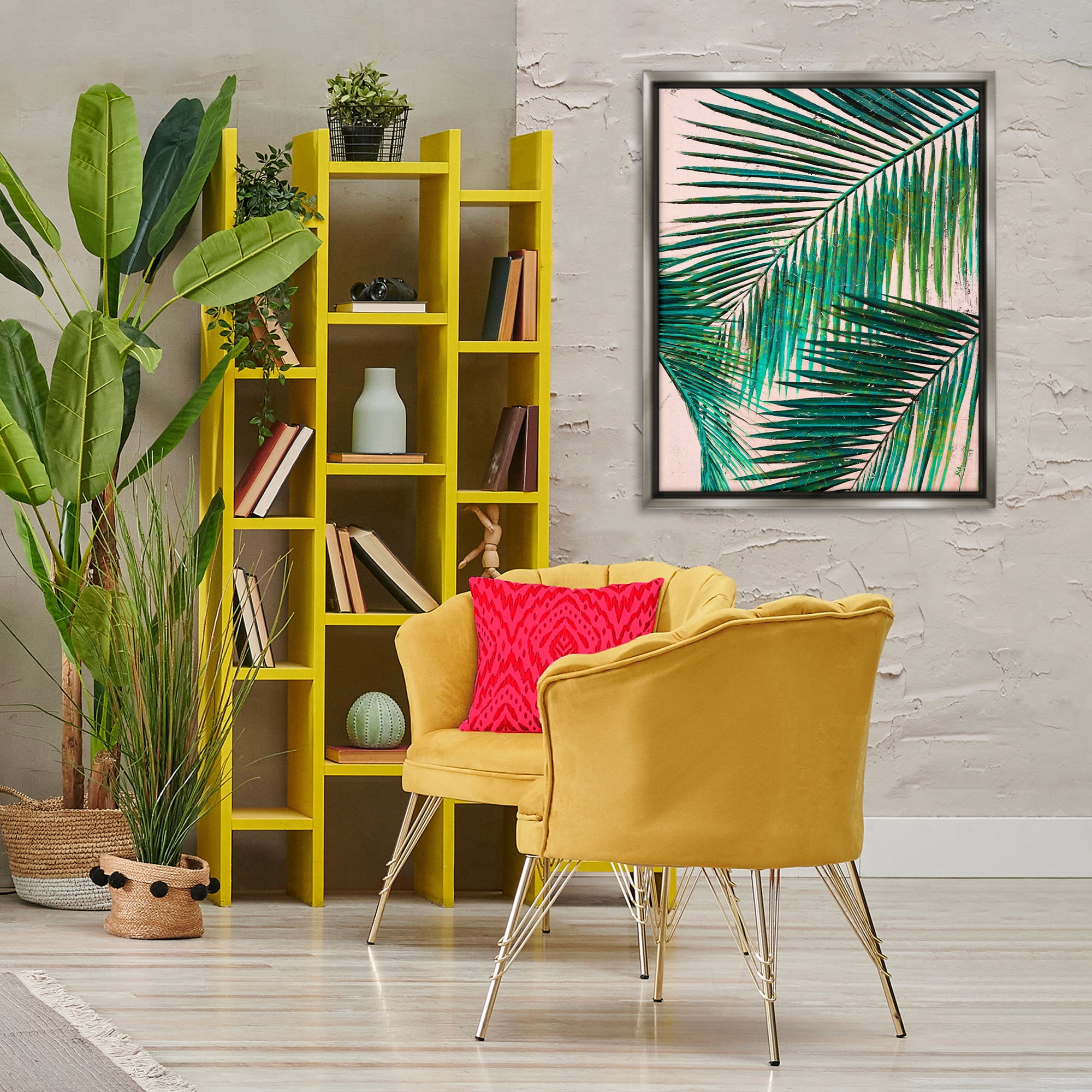 Stupell Industries Flowing Palm Fronds Botanical & Floral Painting Gray Floater Framed Canvas Art Print Wall Art, 25 x 31