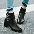 thumbnail image 2 of Leozcaa Ankle Boots for Women's Chunky Heel Close Toe Fall Heeled Booties Shoes Short Boots Belt Buckle, 2 of 7