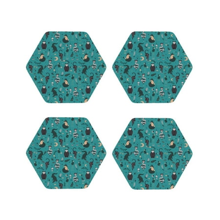 

Drink Coasters Set of 4 Owl Fox Flamingo Crocodile Cobra Leather Coasters for Coffee Table Protector Heat Resistant Cute Coasters for Home Decor Housewarming Gifts Bar Kitchen 4 Inch Hexagon