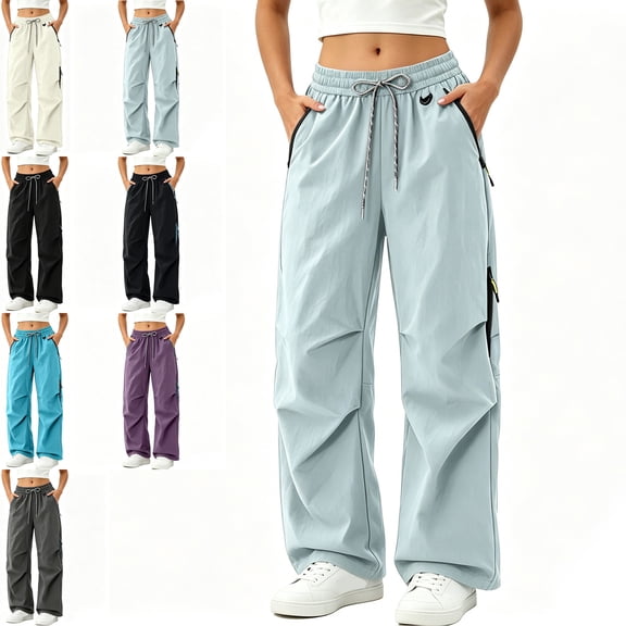 MLCDZ Women Cargo Pants Quick-Dry Waterproof Parachute Hiking Pants with Zipper Multiple Pockets Baggy Trousers for Outdoor Travel