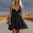 thumbnail image 2 of Women's Tiered Slip Dresses Deep V-Neck Ruffle Mini Dress Flowy Summer Dress for Vacation Party Festival Black S, 2 of 7