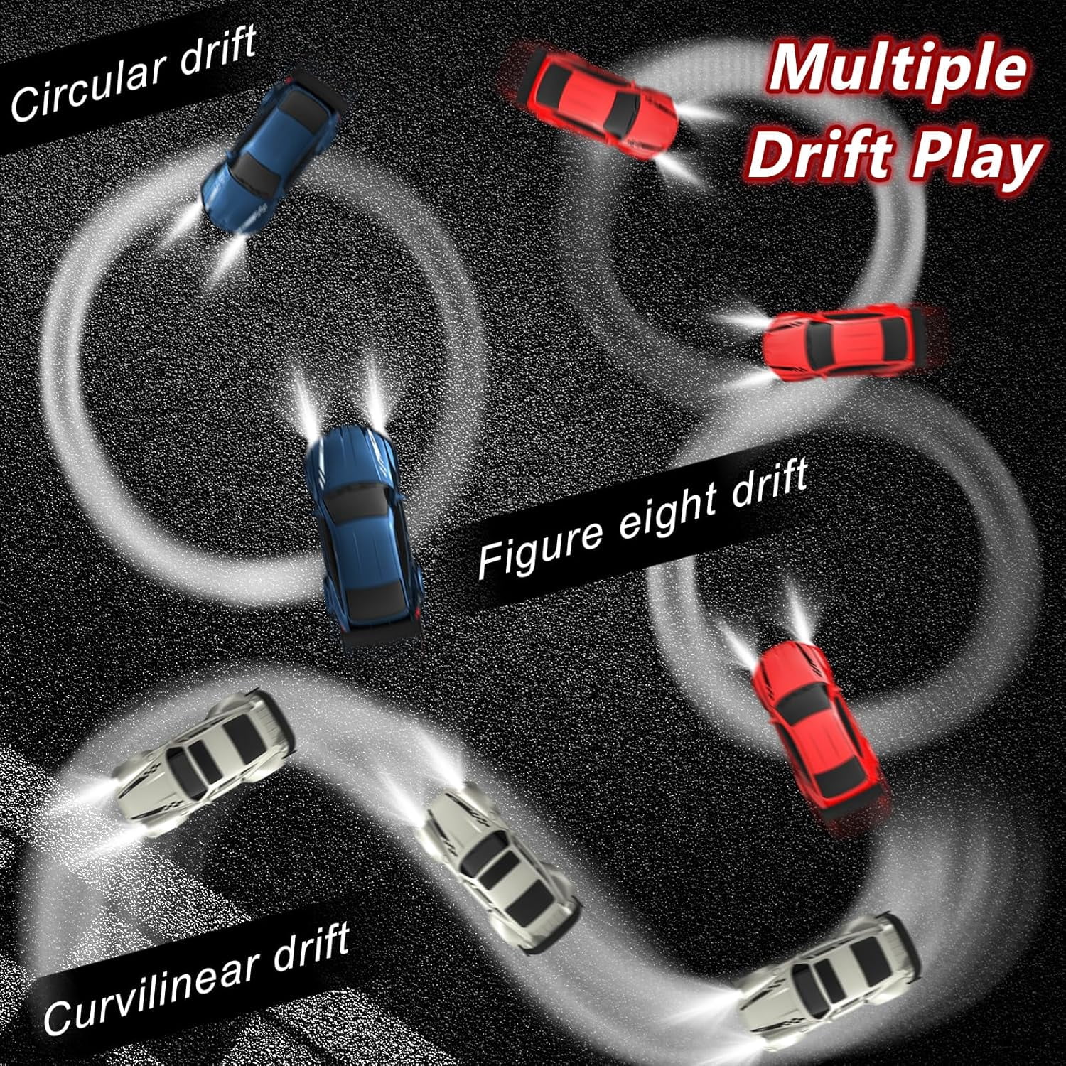 1/64 Scale 2.4G High Speed Drift RC Car, Remote Control Drift 4WD Mini Lights System, Desktop Drift Car for Adults (White)