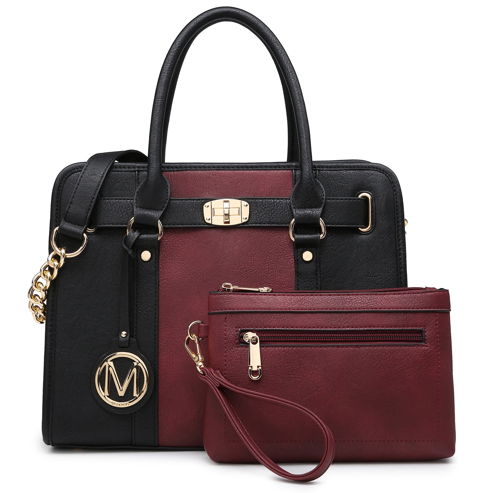 MKP Womens Satchel Female Handbags Two Tone Vegan Leather Shoulder Bag ...