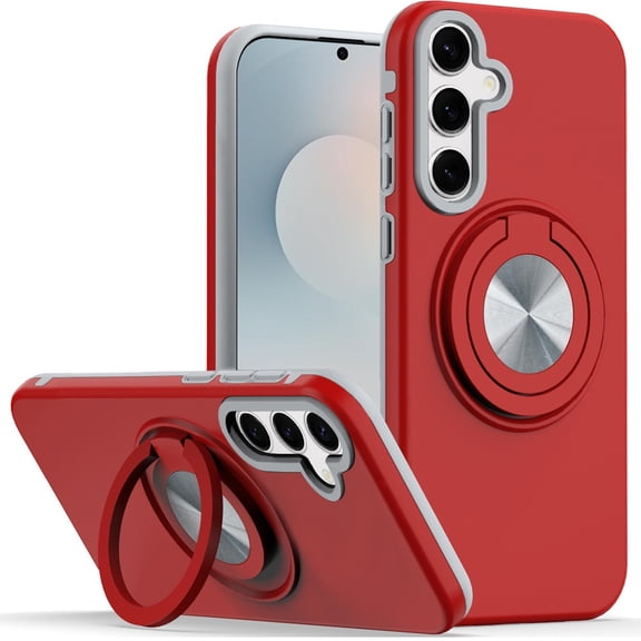 For Samsung s25 FE Metal CD Pattern Matte Finished Hybrid with Rotational Ring [Car Mount Friendly] Case - Red