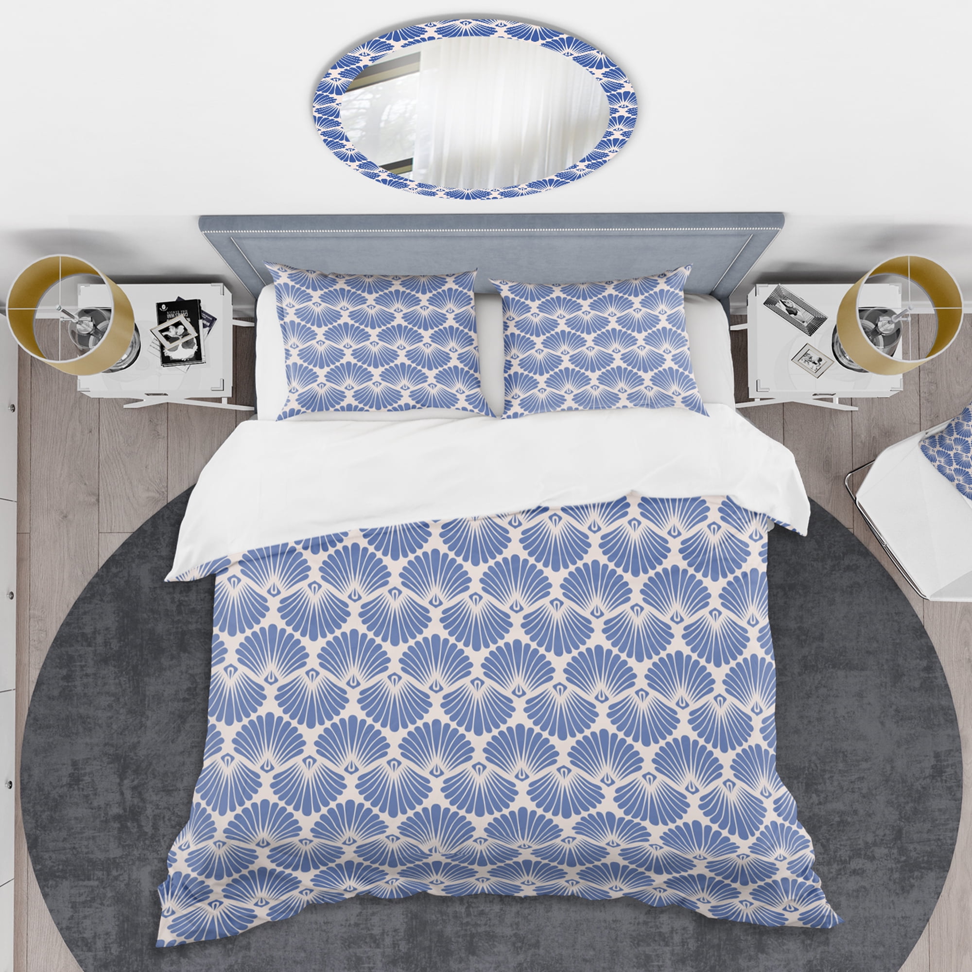 Designart 'Retro Blue Waves' Mid-Century Modern Duvet Cover Set