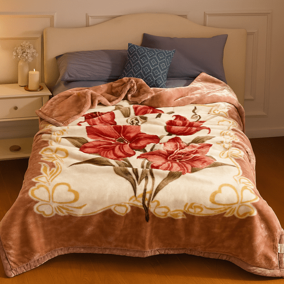 Shubozy Luxury Korean Mink Blanket – 2 Ply Reversible Plush Raschel Fleece, Ultra Soft Heavyweight All-Season Bed Blanket for Queen & King, Warm Cozy Winter Throw