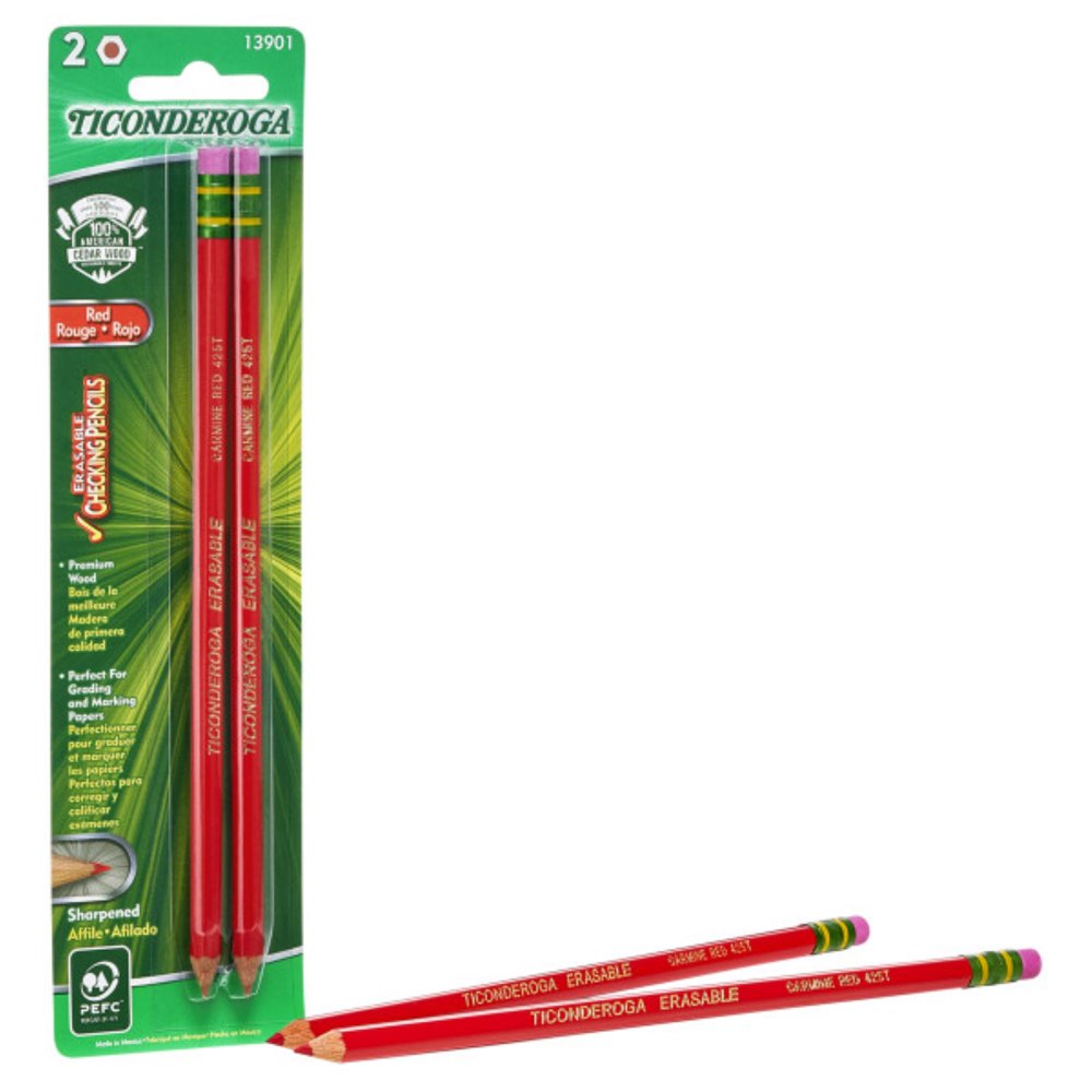 Ticonderoga Red Checking Pencil, Sharpened Red Lead Pencil, 2 Ct
