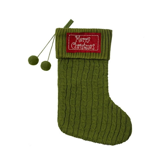 Odeerbi Family Initial Christmas Stocking Knit Xmas Socks Decoration Christmas Letter Solid Wool Stocking Pendant Christmas Decorations Gift Bag Socks Green