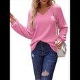 thumbnail image 1 of Blusa de Larga con Cuello en V para Mujer, Estilo Farol, Elegante, Informal, de Punto Acanalado, Corte Holgado, Otoño 2025 Rosa XL, 1 of 8