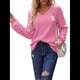 thumbnail image 1 of Blusas de Larga para Mujer, Cuello en V, Mangas Farol, Elegantes, Informales, de Punto Acanalado, Corte Holgado, Otoño 2025 Rosa L, 1 of 8