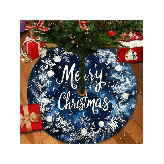 Merry Christmas Blue Floral Snowflake Tree Skirt for Holiday Gathering（31.6in）